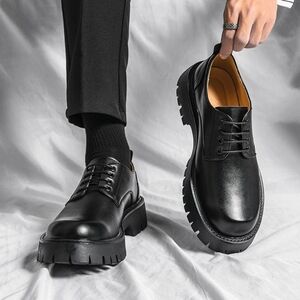 Men's Black Oxford Derby Thick Sole Shoes